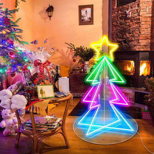 3D Colourful Christmas Tree Neon Sign