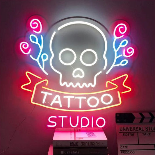 Tattoo And Skull Neon Sign