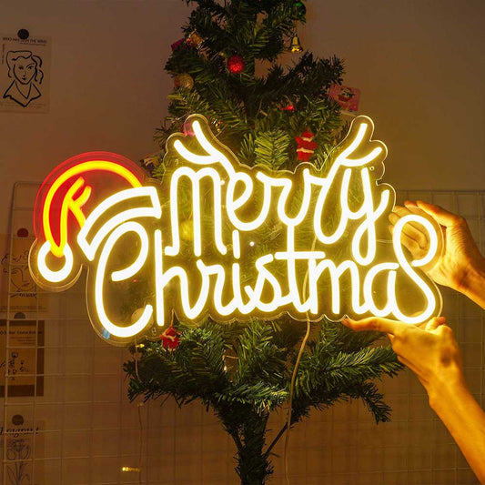 Merry Christmas Hat Neon Sign