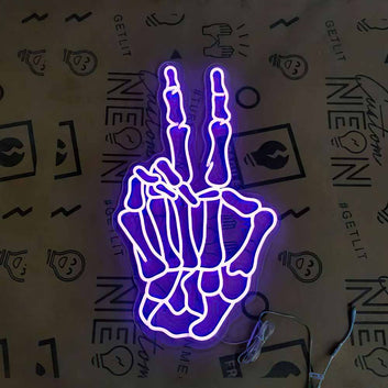 Skeleton Hand Peace Neon Sign