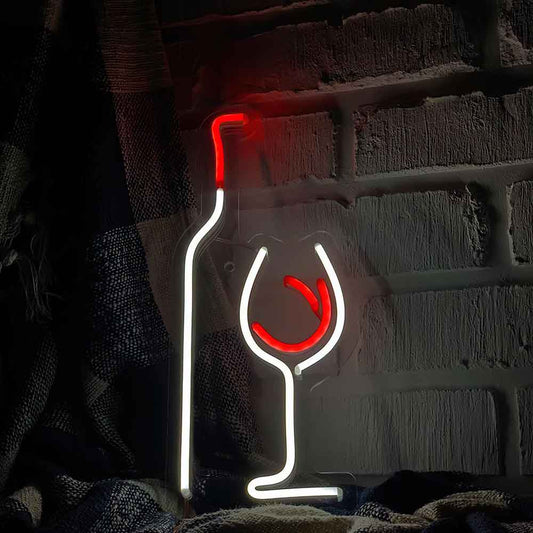 Wine Bottle And Glass LED Neon Sign