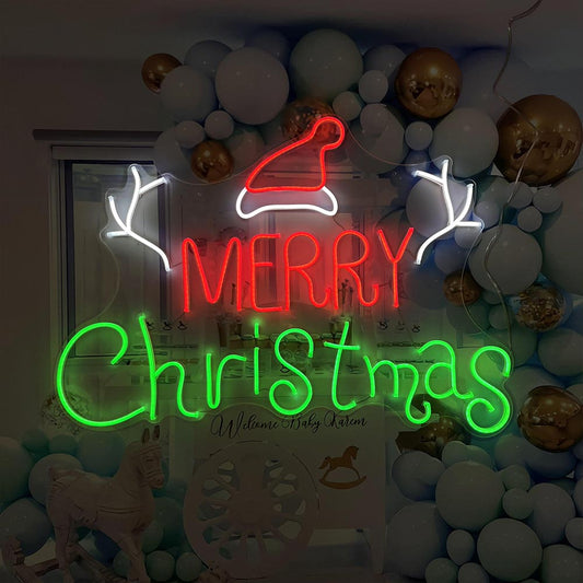 Deer And Hat Merry Christmas Neon Sign