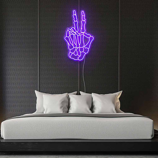 Skeleton Hand Peace Neon Sign